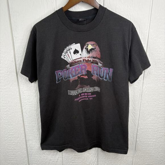 Vintage 90’s Eagle Motorcycle Poker Run Tee Shirt Size L - Picture 1 of 5